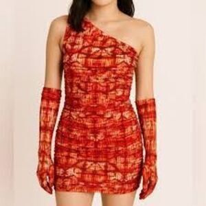 NWOT Miscreants London x Revolve Pink / Orange Printed One Shoulder Mini US 4